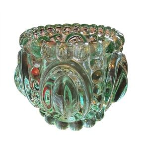 Vintage Bubble Design Green Lead Crystal Candle Holder